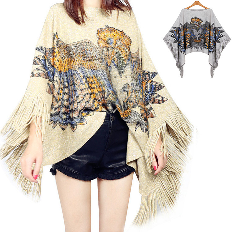 Stylish design loose plus szie cloak women knitted pullover sweater poncho