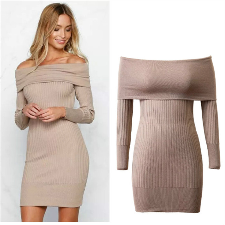 JM1092 Autumn knitted dress sexy off-shoulder cherrykeke soft confort lady dress