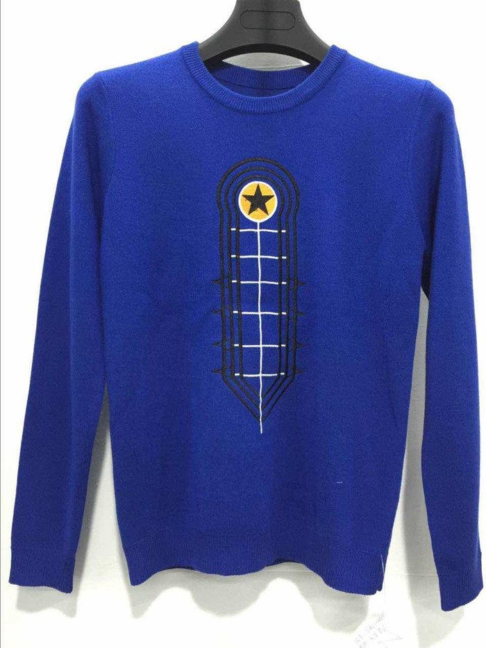 Luxury cashmere mens crew neck blue knitted sweater wholesale