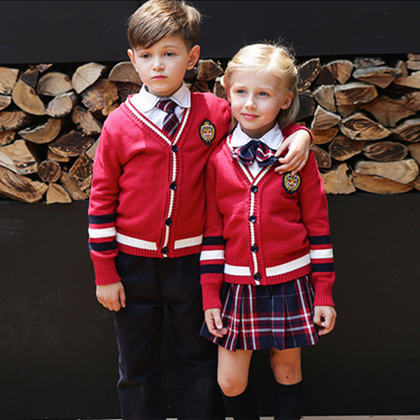 Latest red custom unisex cardigan sweater school uniform design