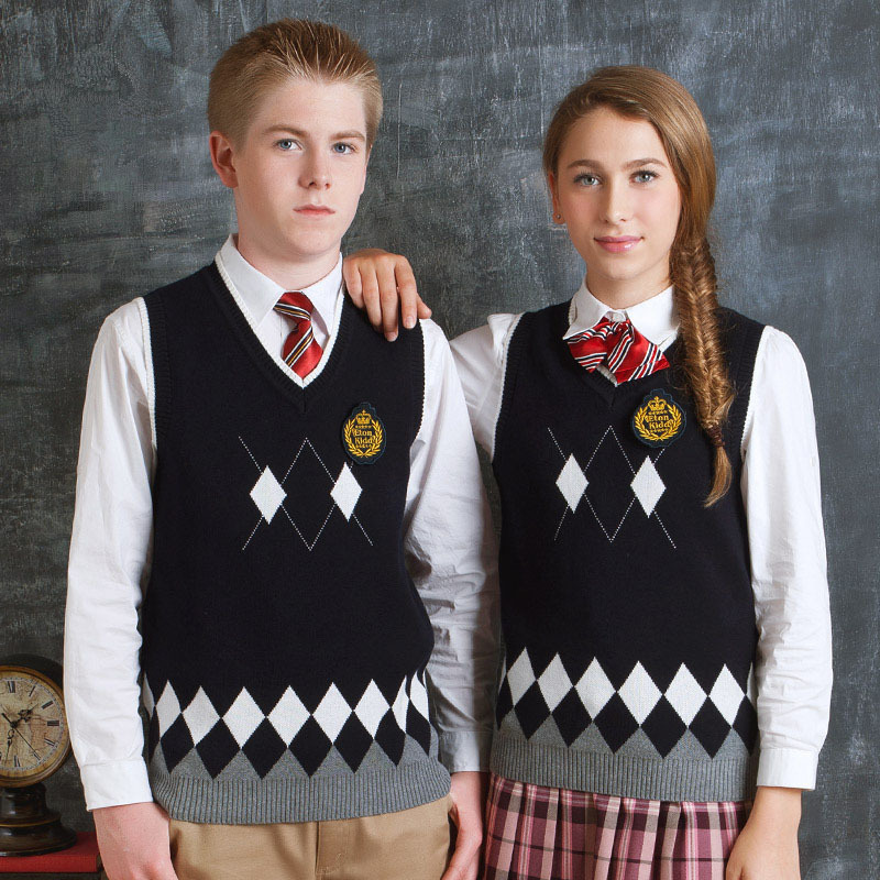 Flatting knitting custom school uniform pure cutton sweater vest senior school uniform