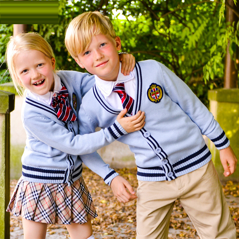 High quality sky blue customize cardigan beautiful school uniform