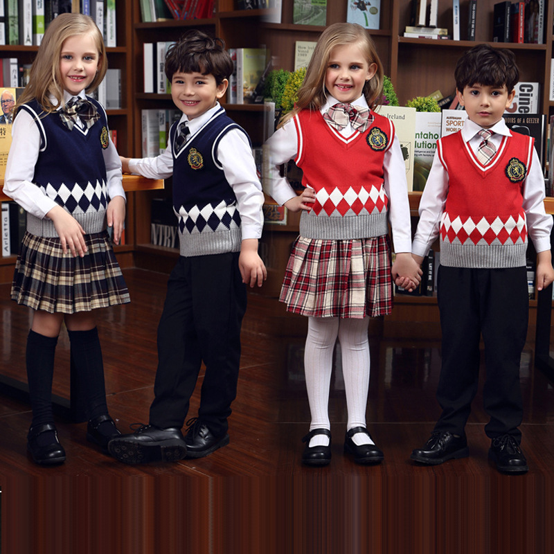 Fashion primary school knitted sleeveless vest sweater uniform wholesale