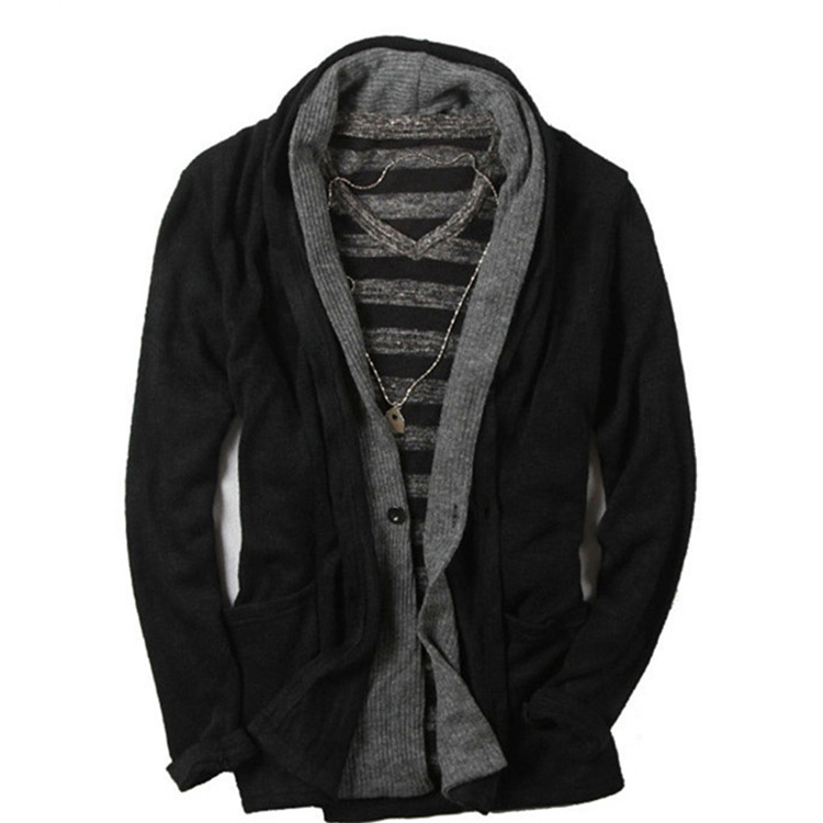 Western style black cardigan shawl neck mens winter coat