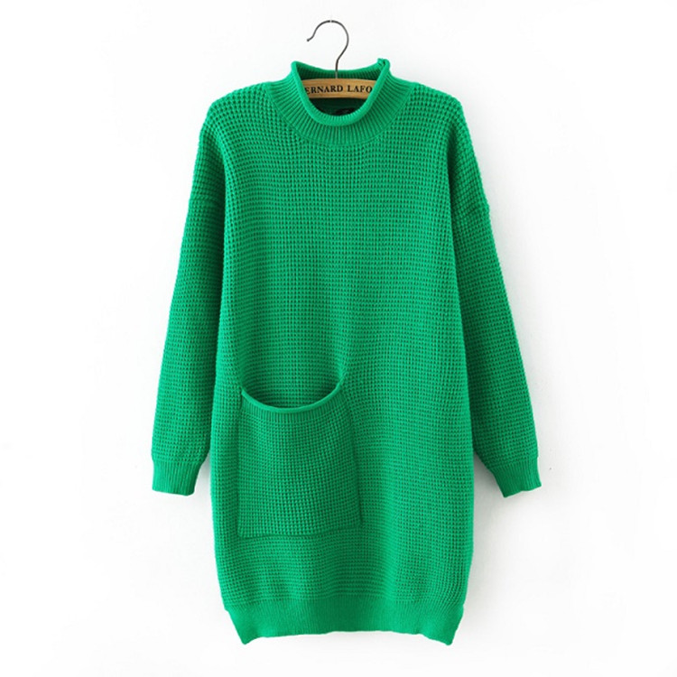 Latest long ladies knitted blank sweater women green sweaters