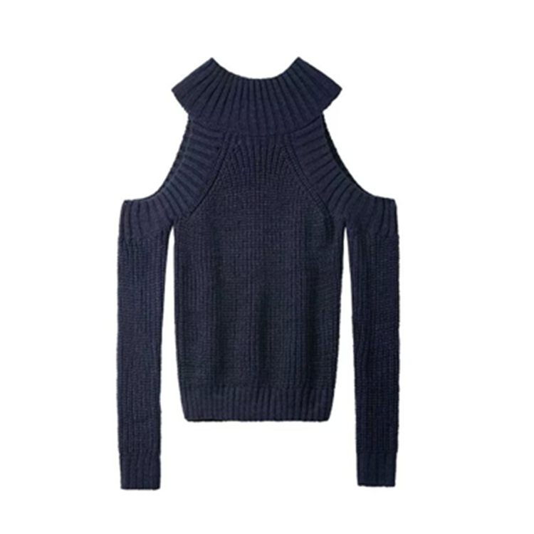 Sexy design navy blue knit off-shoulder sweaters womens jumpers