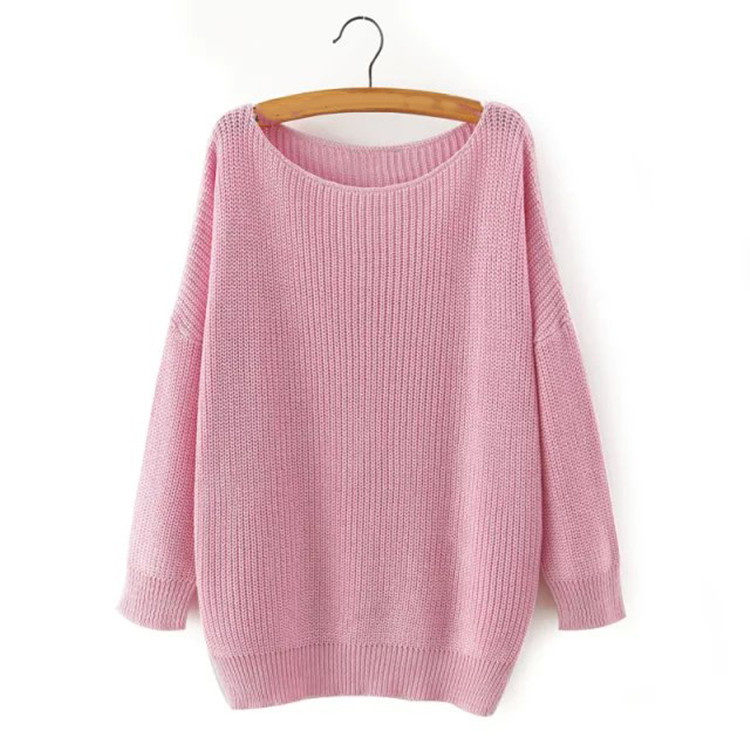Plus size loose style pink knitted woman blouse