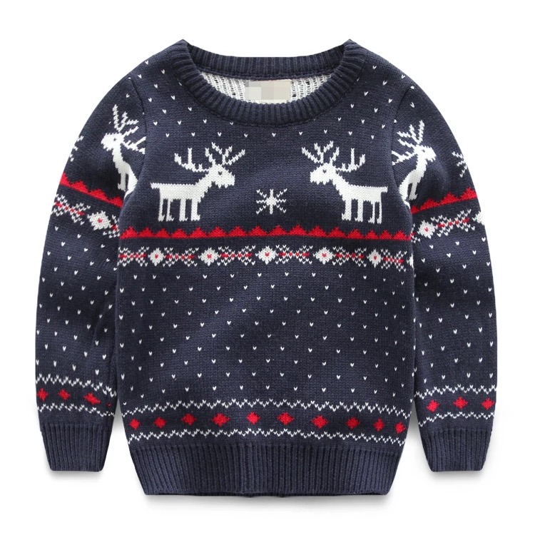 2017 New arrival kids fashion jacquard sweater deer pattern long sleeve pullover navy boys sweater 