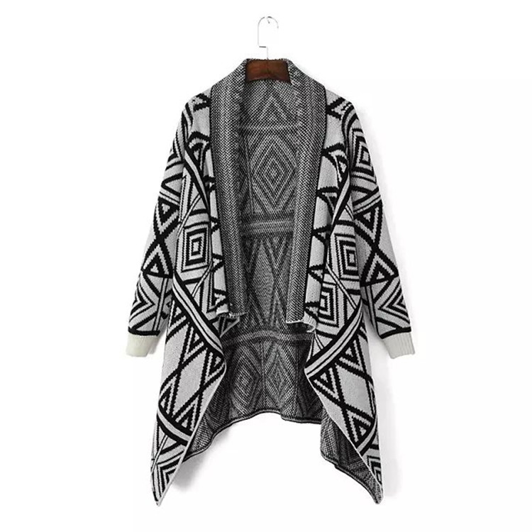 Knitted pattern cardigan sweater grey women shawls poncho