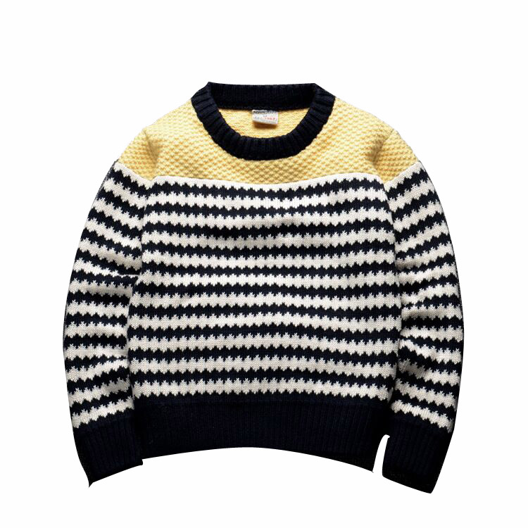 Long sleeve crew neck striped pullover children sweater