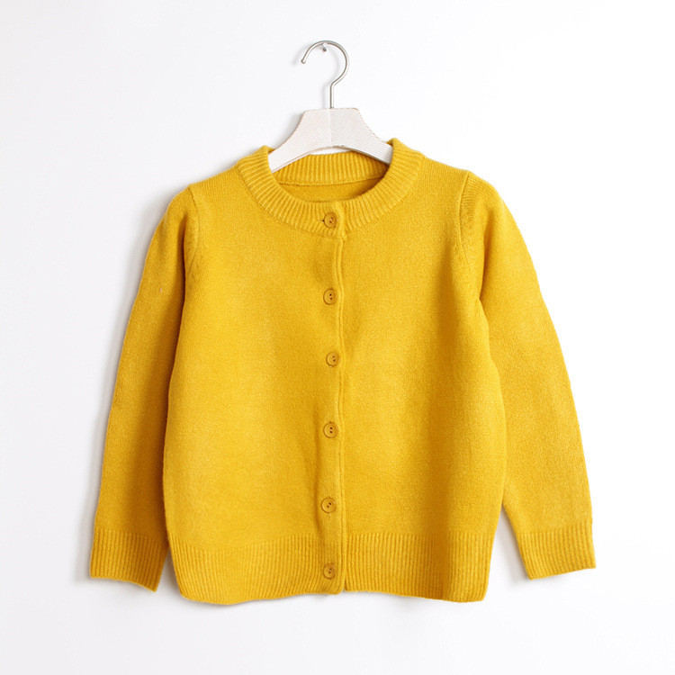 Casual office style yellow knit sweater cardigan without hood