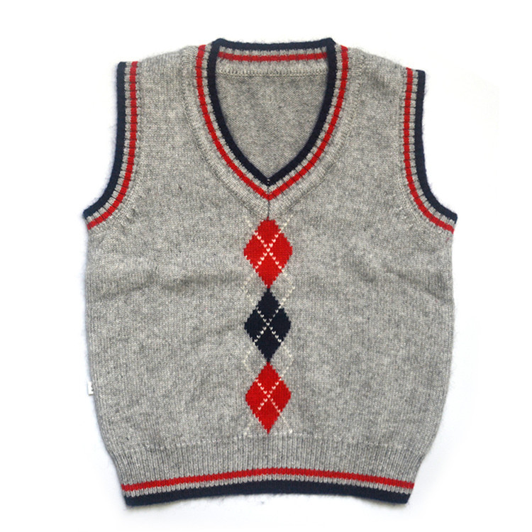 Fashionable V-neck sleeveless vest sweater design for boys school uniform