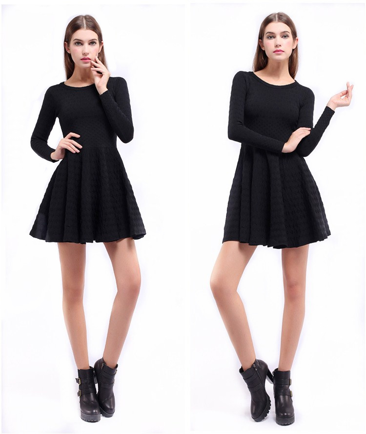 2016 Hot selling products ladies fashion autum dress solid color basic knitwear