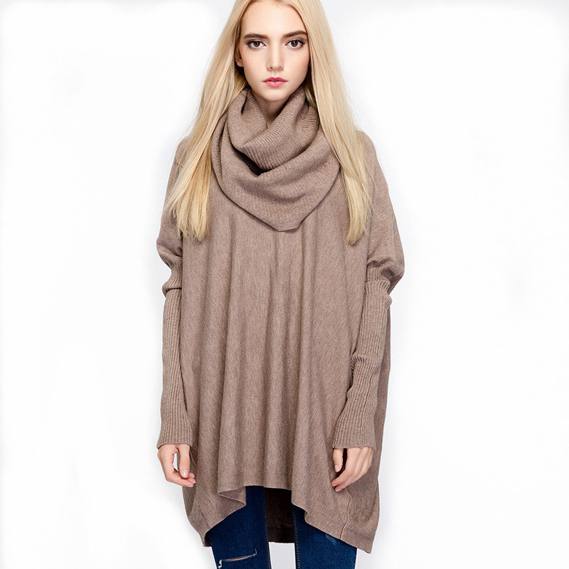 Newest lady poncho design fashion turtleneck tops Europe style cashmere sweater custom made