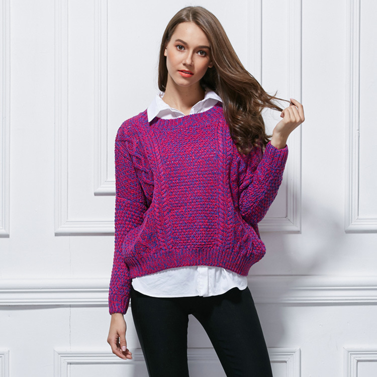 Latest fancy knitting design colorful thick sweater for lady