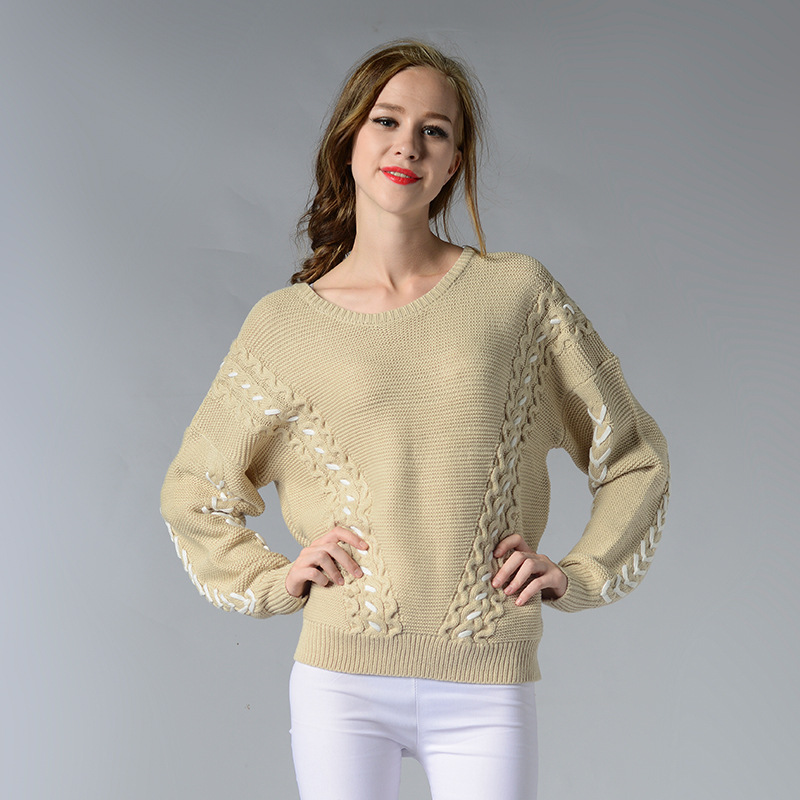 OEM hand make cable knitting woolen sweater for women