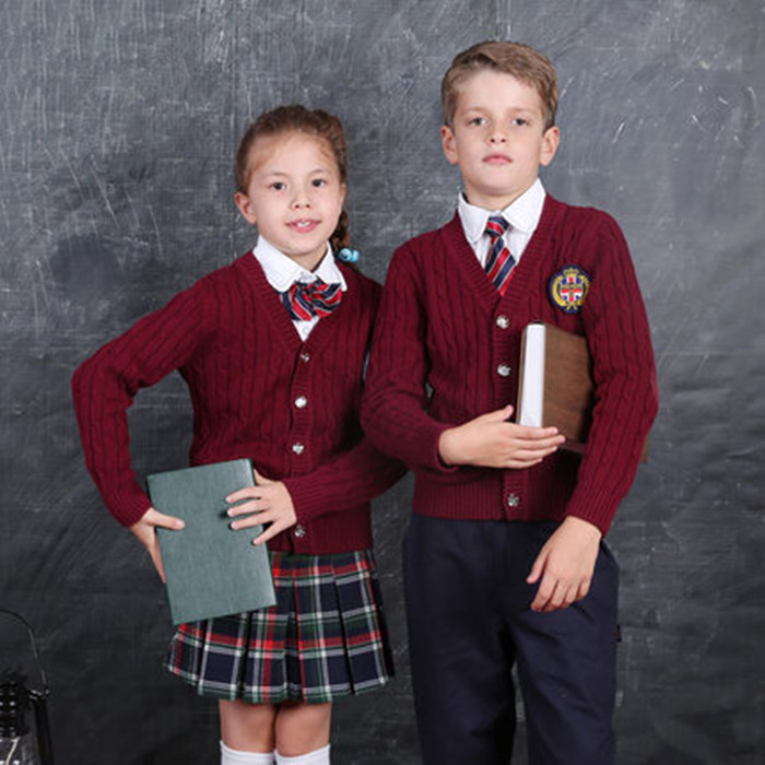 Formal design cardigan with plaid skirt school uniform set