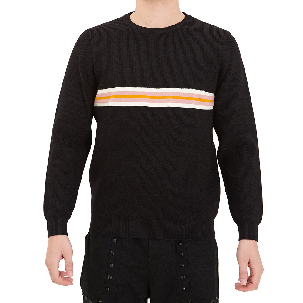 OEM contrasting knitting mens blouse white and orange stripes long sleeve sweater