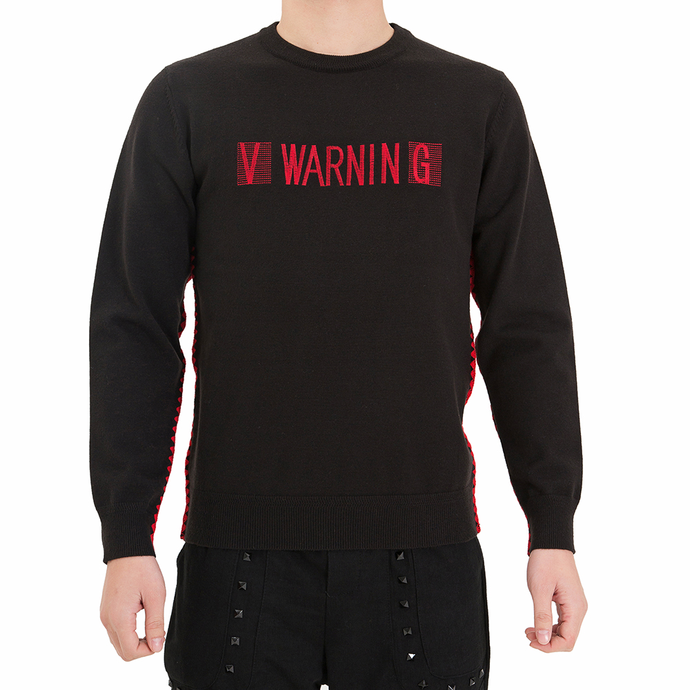 OEM 12GG knitting black sweater cool street stylish embroidery letter unique mens knitwear