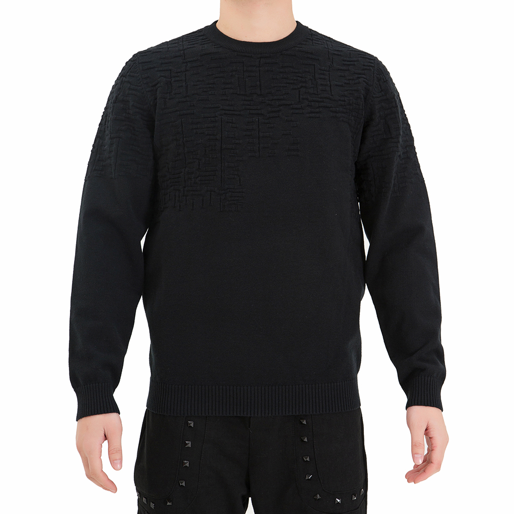 OEM crew neck kniied mens jumper 3D jacquard knitting warm comfortable woolen sweater
