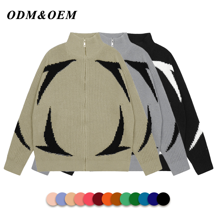 Custom Men's Cotton Knitwear Fashion Casual Long Sleeve V-Neck Jacquard Men's Cardigan Sweater