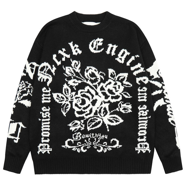 Oem Odm Manufacturer Sweater Custom Thick Jacquard Long Sleeve Crew Neck Knitwear Cotton Sweater Men Pullover Knitted