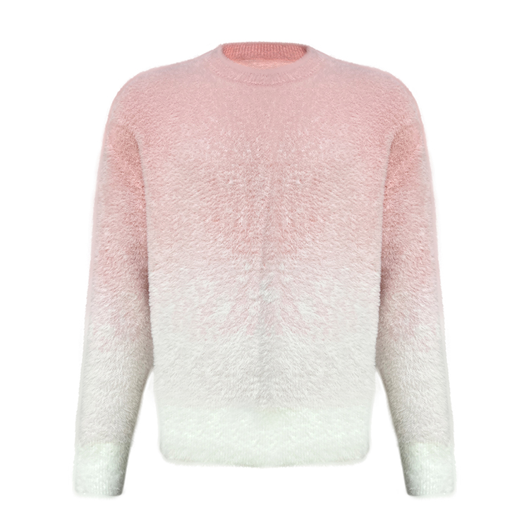 Custom Design logo Fashion Knit Pullover Top Knitwear Men Knitted Cashmere Wool Long Sleeve Fuzzy Crew Neck Mohair Sweater