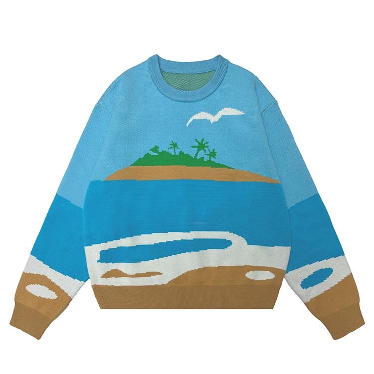 Custom LOGO OEM & ODM Men Sweater Jacquard Pattern Knitwear Pullover Cotton Knitted Jumper Winter Crew Neck Knit Sweater