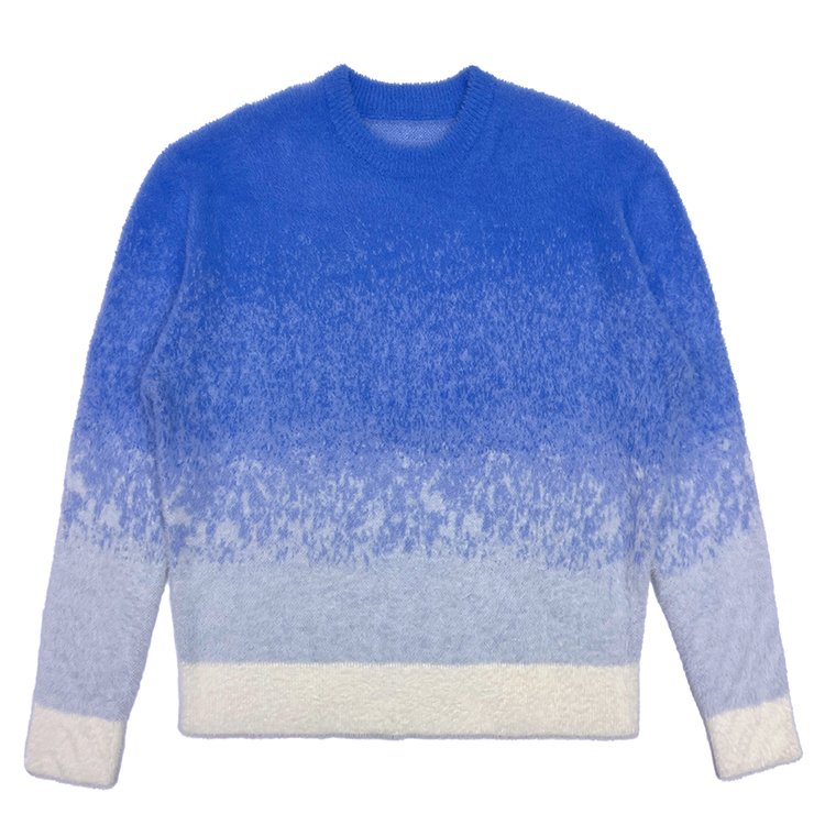 Custom LOGO OEM & ODM Men Sweater Jacquard Pattern Knitwear Winter Jumpers Mohair Knit Top Crew Neck Knitted Sweater