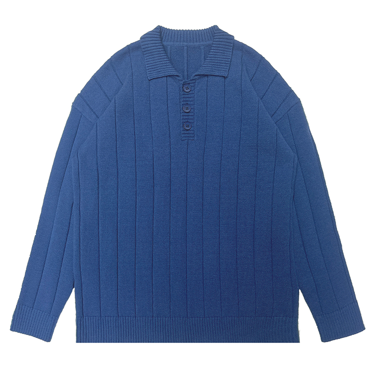 Custom Logo Men's Youth Plain Knitwear Polo Collar Long Sleeve Knitted Sweater Jacquard Letter Polo Neck Sweater for Men