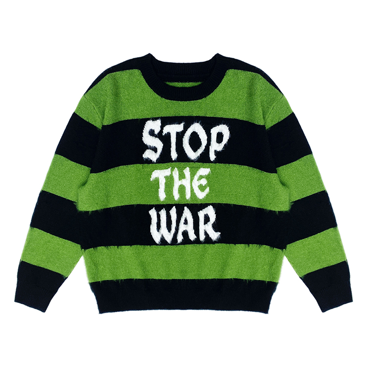 Custom Logo Men Crew Neck Knitwear Men Sweater Fuzzy Jacquard Pattern Pullover Jumper Custom Mohair Knitted Sweater for Men