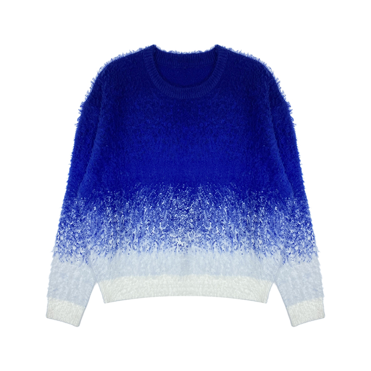 Custom Logo Fuzzy Crew Neck Knitwear Sweater Fashion Mohair Letter Jacquard Pullover Men Streetwear Mohair Knit Sweater for Men