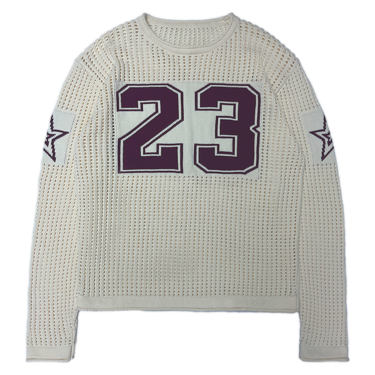 Custom Men Casual Long Sleeve Knitted Jersey Jacquard Cotton Streetwear Pullover Crew Neck Jumper Hollow Knit Sweater Men