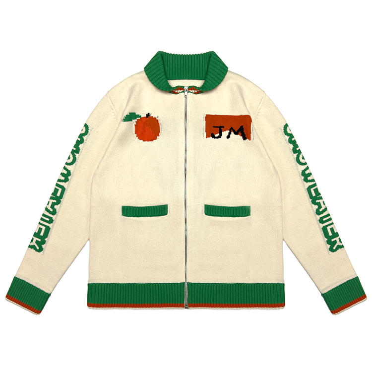 Custom LOGO Men Sweaters Intarsia Jumper Cotton Zip up Knitwear Casual Pattern Jacket Winter Coat Knitted Cardigan Sweater Men