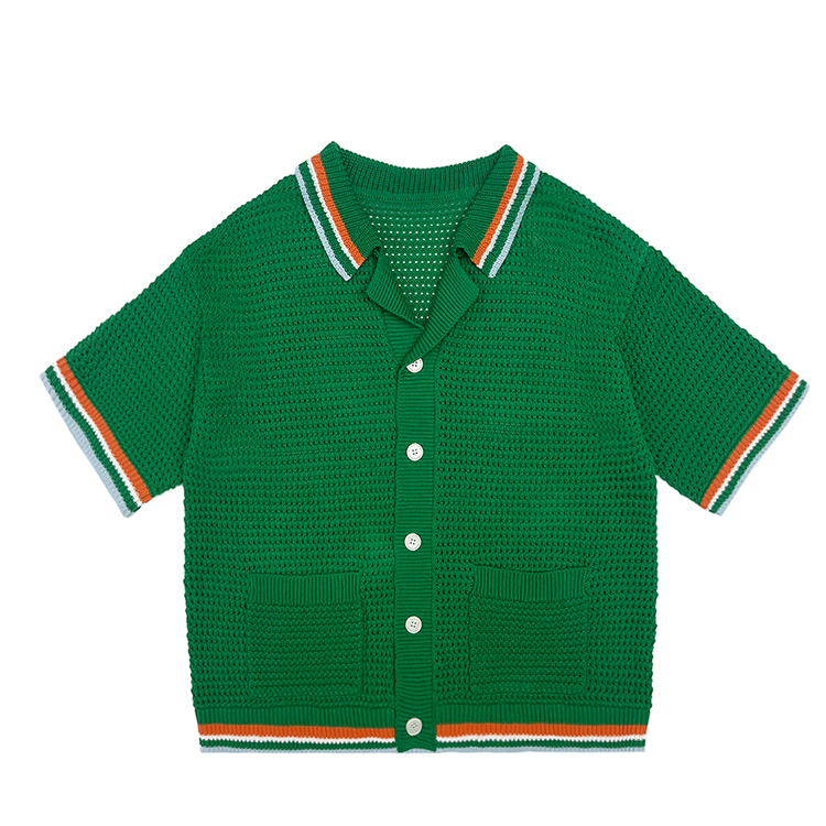 Custom Design Logo Mesh Short Sleeve Cotton Mesh Summer Beach Hollow Out Knitted Polo T-shirt Men Crochet Shirt Cardigan for Men