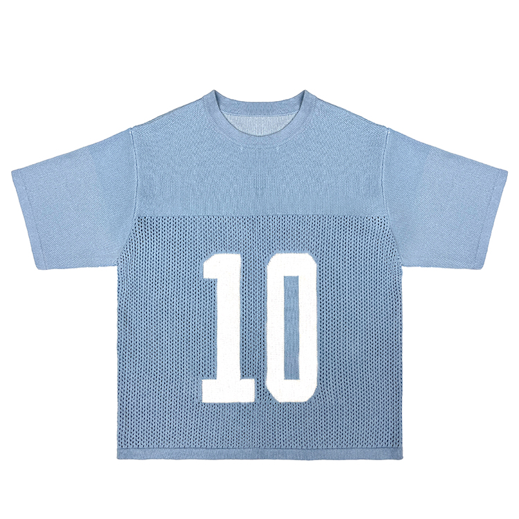 Custom Logo Design Fashion Knitwear Knit Top Sweater V Neck Short Sleeve Crochet T Shirt Knitted Football Basketball Knit Jersey