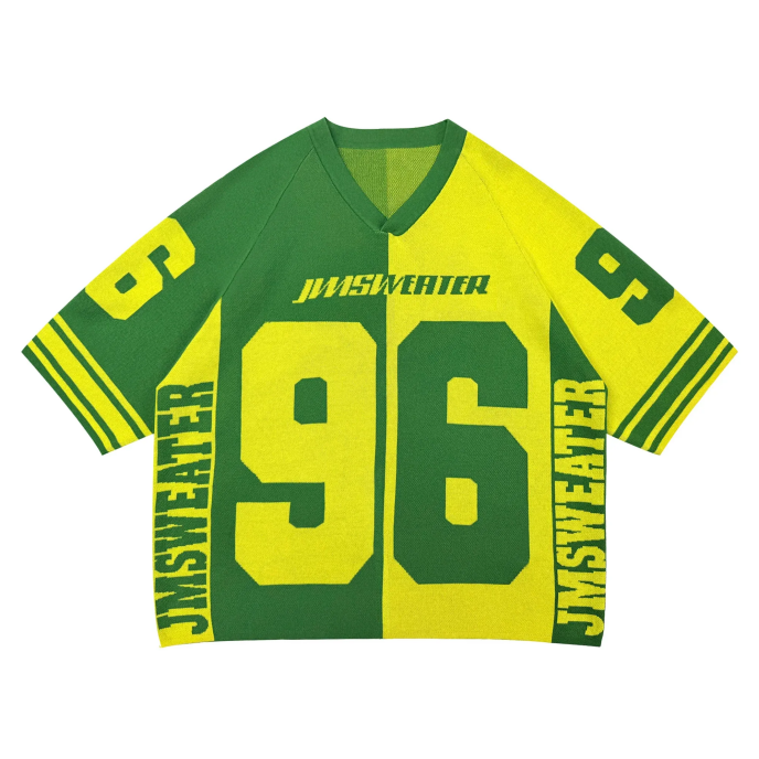Custom Logo Soccer Sweater 100% Cotton Jersey Knit Football T Shirt V Neck Short Sleeve Knit Jersey Sweater