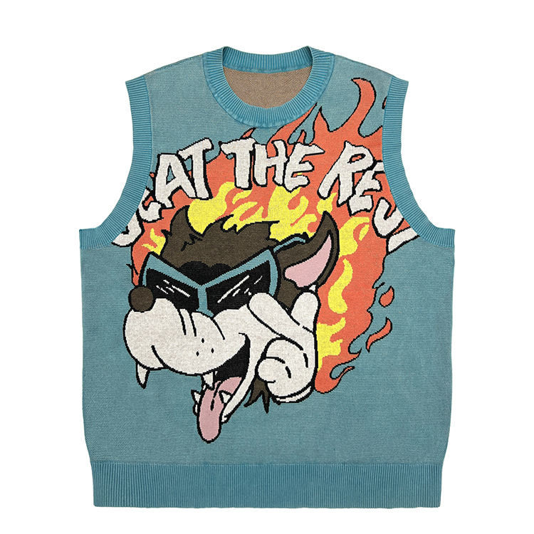 Custom OEM 100% Cotton Casual Design Jacquard Pattern Sleeveless Crew Neck Knitted Mens Pullover Vest Sweater