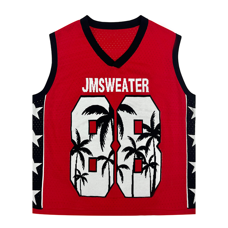 Custom OEM ODM Jacquard Letters Knitted Pullover Knitwear Sleeveless V Neck Knit Sweater Vest for Men