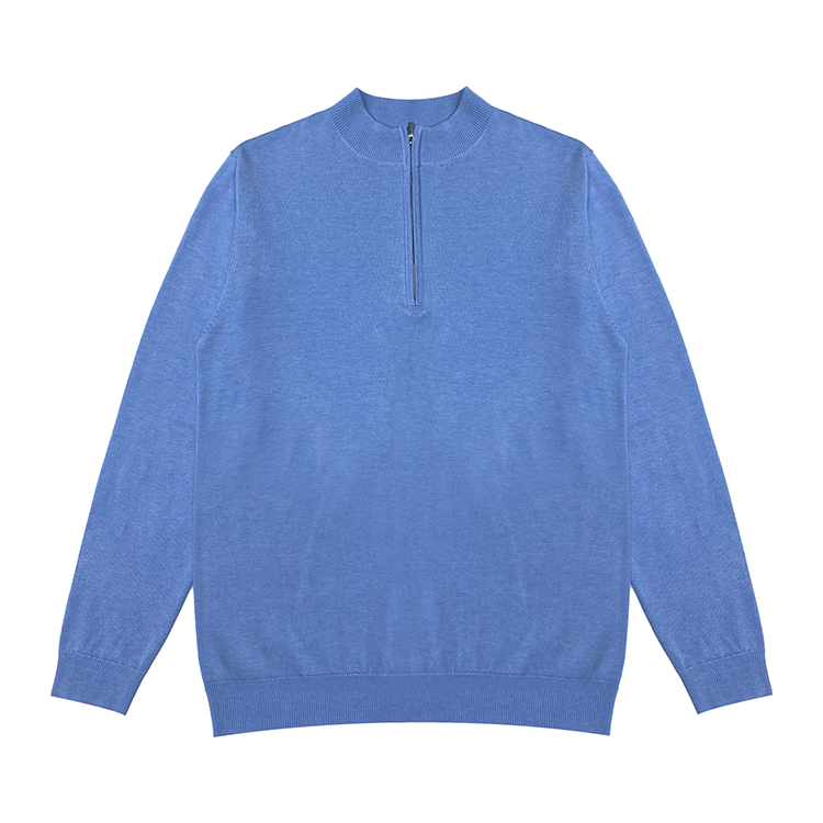 Custom Knit Merino Wool Cotton Half Zip Funnel Neck Jumper Solid Color Polo Knit Shirt Men Wool Pullover Men Sweater