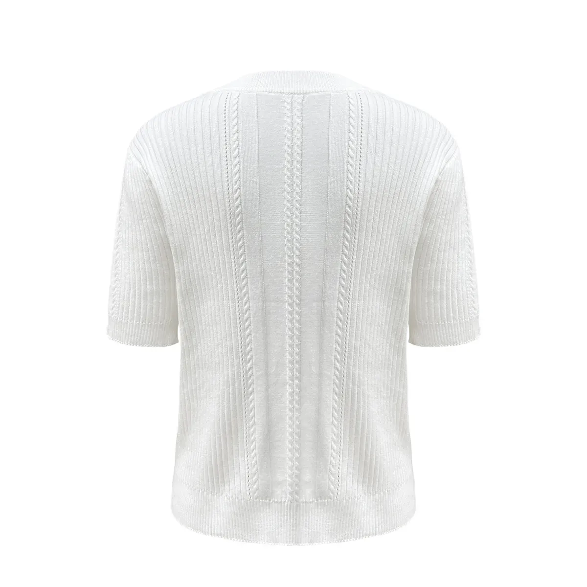 Vintage Rib-Knit Cable-Stitch Short Sleeve Jumper Back