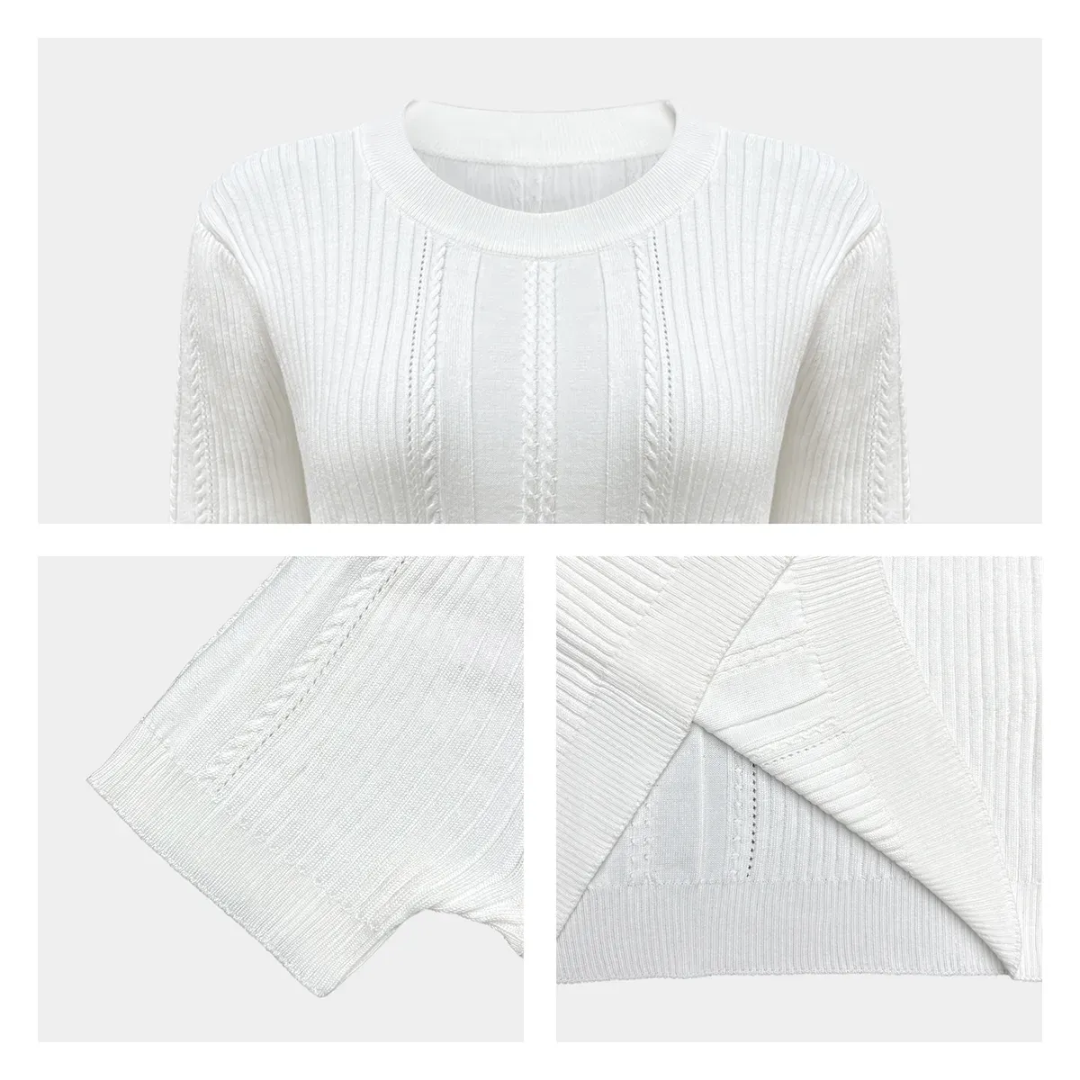Vintage Rib-Knit Cable-Stitch Short Sleeve Jumper Knitting Details
