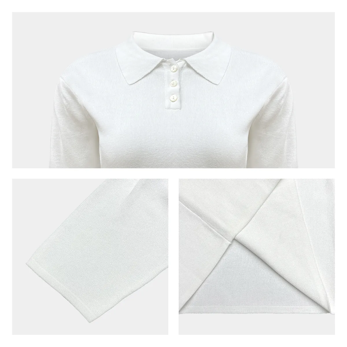 Vintage Half-Sleeve Jersey Knit Three-Button Polo Jumper Knitting Details