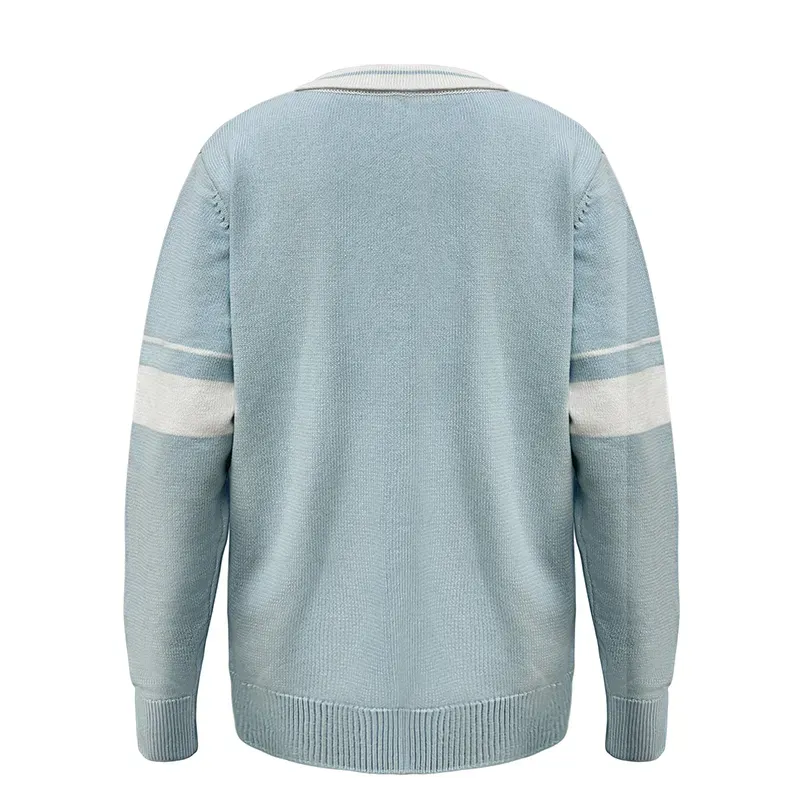 Varsity Stripe Embroidery Long Sleeve Polo Knit Sweater Back