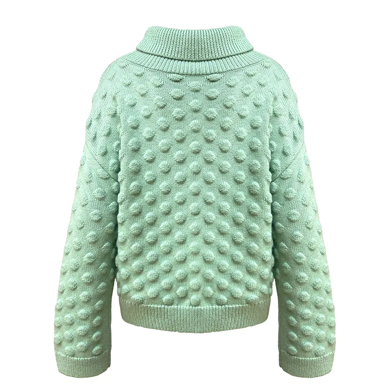 Popcorn Bobble Knit 3D Textured Turtleneck Sweater Back